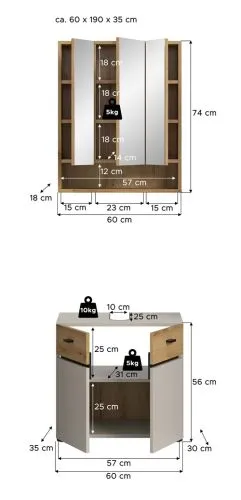 Badkombination Bad Set Aqua | 2-teilig | Kaschmir / Evoke Oak mit Aufsatzleuchte