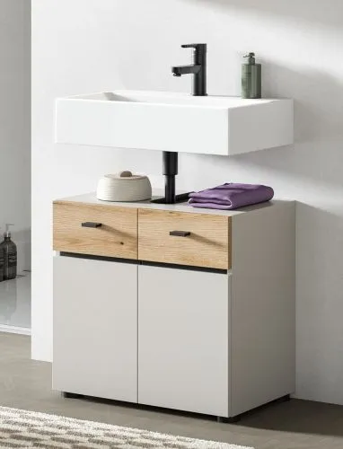 Badkombination Bad Set Aqua | 2-teilig | Kaschmir / Evoke Oak mit Aufsatzleuchte