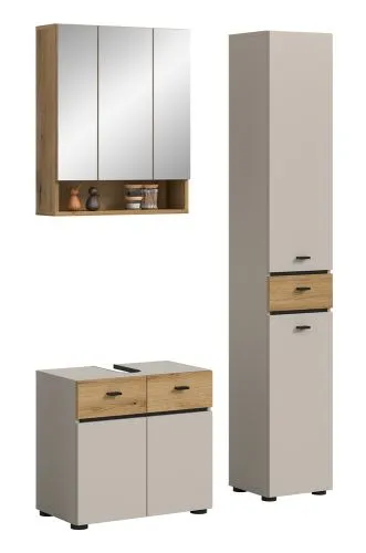 Badkombination Bad Set Aqua | 3-teilig | Kaschmir / Evoke Oak mit Beleuchtung