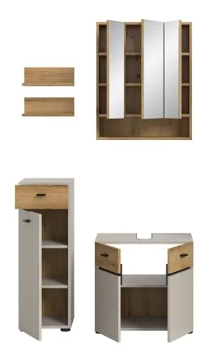 Badkombination Bad Set Aqua | 4-teilig | Kaschmir / Evoke Oak mit Aufsatzleuchte