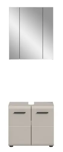 Badkombination Bad Set Ice 2, 2-teilig, im Bad, Spiegelschrank oben, Waschtisch mit Unterschrank darunter, 2 Türen – Ansicht 3