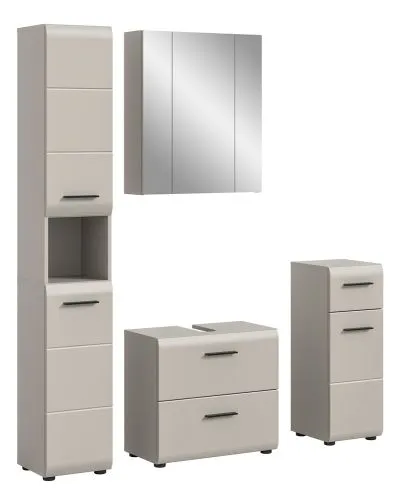 Badkombination Bad Set Ice 2, 4-teilig, im Bad, Waschtisch mit Unterschrank, Spiegelschrank, Hochschrank und Seitenschrank – Ansicht 2