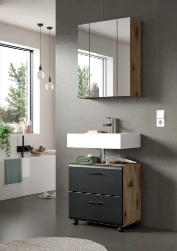 Badkombination Bad Set Ice auf Rollen | 2-teilig | Nox Oak / schwarz