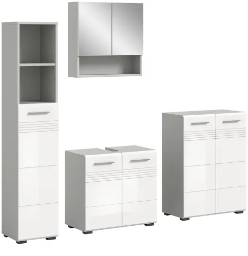 Badkombination Copa | 4-teilig | grau / weiß Hochglanz ohne Aufsatzleuchte