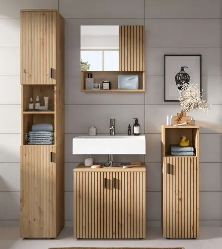 Badkombination Mone 1 | 4-teilig | Artisan Oak mit Aufsatzleuchte