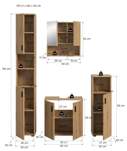 Badkombination Mone 1 | 4-teilig | Artisan Oak ohne Aufsatzleuchte