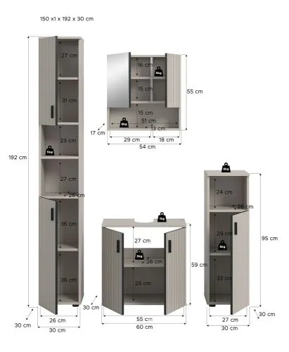Badkombination Mone 1 | 4-teilig | Kaschmir mit Aufsatzleuchte