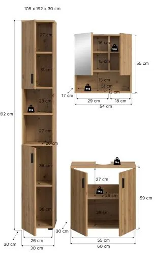 Badkombination Mone 2 | 3-teilig | Artisan Oak