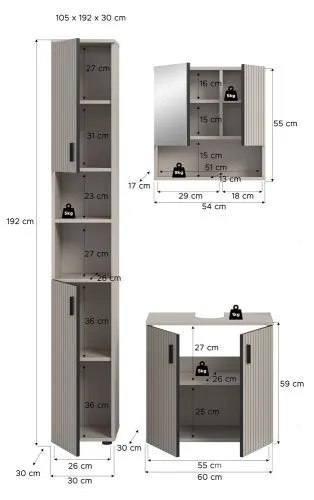 Badkombination Mone 2 | 3-teilig | Kaschmir mit Aufsatzleuchte