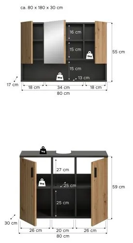 Badkombination Mone | 2-teilig | Basalt grau / Artisan Oak ohne Aufsatzleuchte