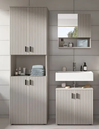 Badkombination Mone | 3-teilig | Kaschmir mit Aufsatzleuchte