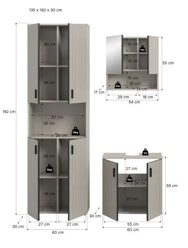 Badkombination Mone | 3-teilig | Kaschmir mit Aufsatzleuchte
