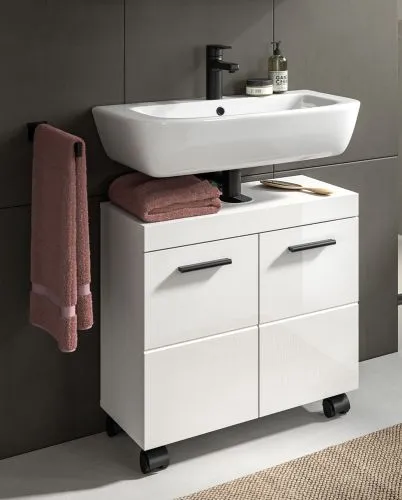 Badkombination Nova 1 | 2-teilig | weiß Hochglanz mit Aufsatzleuchte