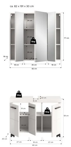 Badkombination Nova 2 | 2-teilig | weiß Hochglanz mit Aufsatzleuchte