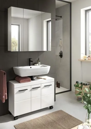 Badkombination Nova 2 | 2-teilig | weiß Hochglanz mit Aufsatzleuchte