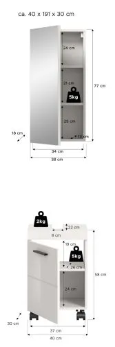 Badkombination Nova | 2-teilig | weiß Hochglanz mit Aufsatzleuchte