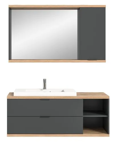 Badkombination Nuaro | 2-teilig | Nox Oak / anthrazit grau mit Aufsatzleuchte