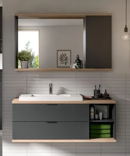 Badkombination Nuaro | 2-teilig | Nox Oak / anthrazit grau mit Aufsatzleuchte