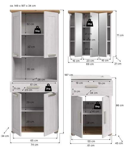 Badkombination Verona 2 ink. Waschbecken | 3-teilig | Sibiu Larche / Artisan Eiche