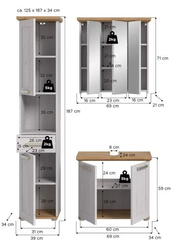 Badkombination Verona | 3-teilig | Sibiu Larche / Artisan Eiche ohne