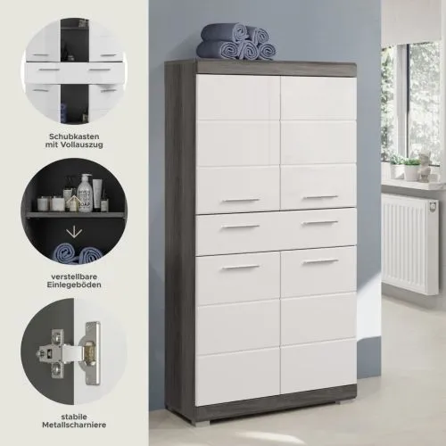 Badmidischrank Scout | weiß Hochglanz / rauchsilber