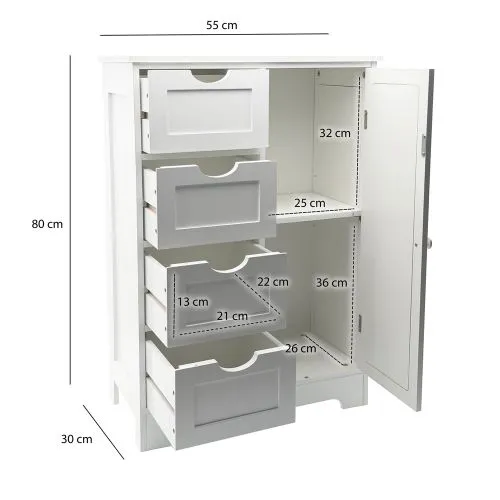 Badschrank Badezimmerkommode Zisan mit Schubkästen | weiß