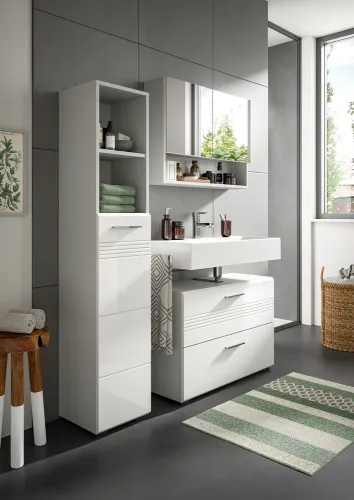 Badschrank Hochschrank Copa | hellgrau / weiß hochglanz