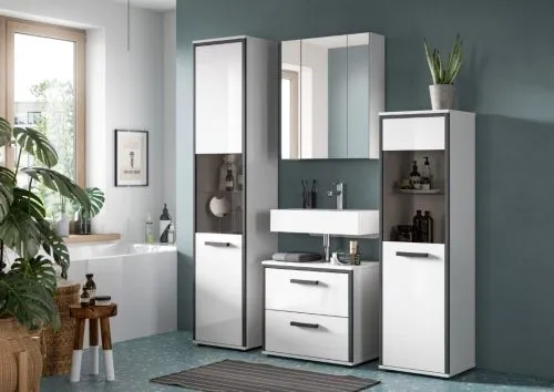 Badschrank Kojak | weiß / weiß Hochglanz | optional Beleuchtung