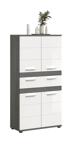 Badschrank Schrank Blake 1 | weiß Hochglanz / Rauchsilber