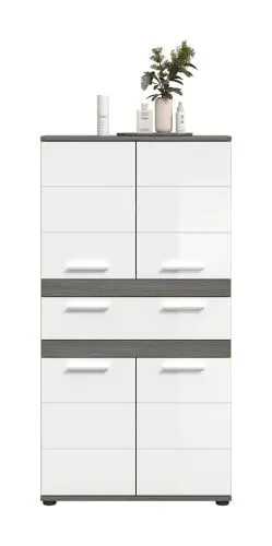 Badschrank Schrank Blake 1 | weiß Hochglanz / Rauchsilber