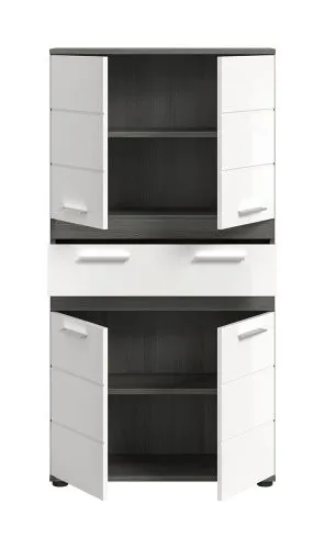 Badschrank Schrank Blake 1 | weiß Hochglanz / Rauchsilber