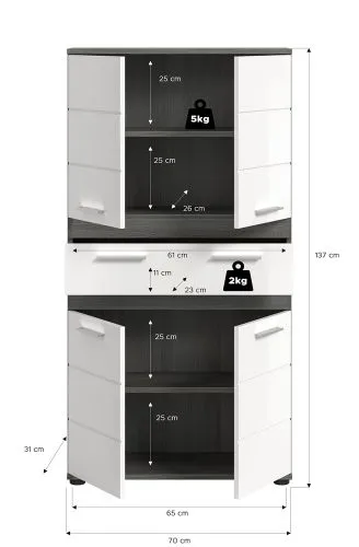Badschrank Schrank Blake 1 | weiß Hochglanz / Rauchsilber
