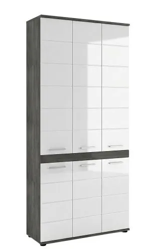 Badschrank Schrank Blake | weiß Hochglanz / Rauchsilber