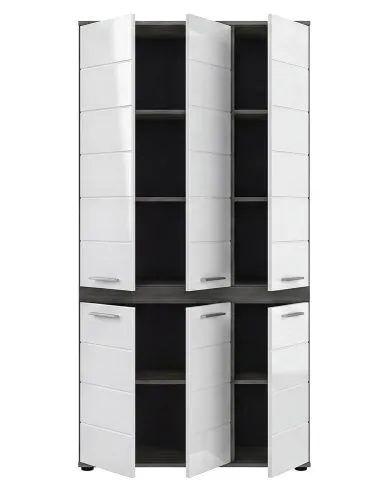 Badschrank Schrank Blake | weiß Hochglanz / Rauchsilber