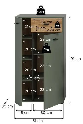 Badschrank Standschrank Aqua | Sage Green / Evoke Oak