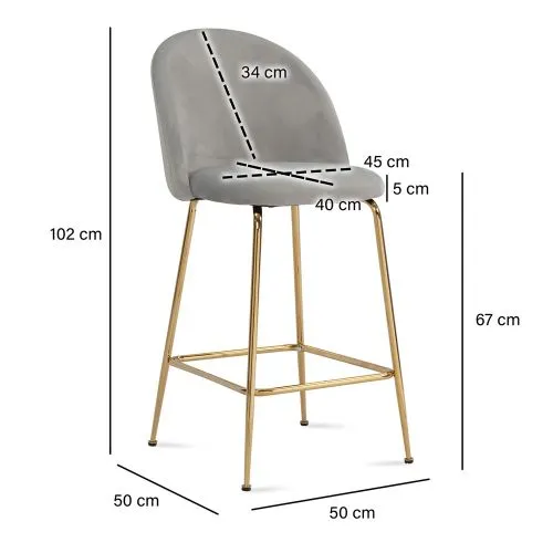 Barhocker 2er Set Diama | mit goldenen Beinen | samt | grau