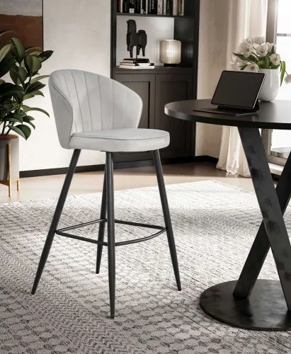 Barhocker 2er Set Shella | mit Fußablage | samt | grau