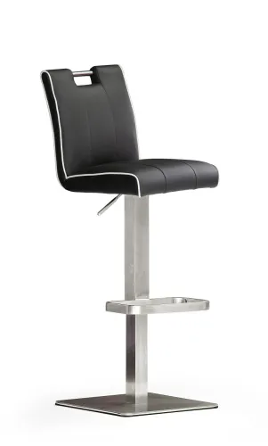 Barstuhl Casta | Leder | Edelstahl | quadratisch | drehbar | schwarz
