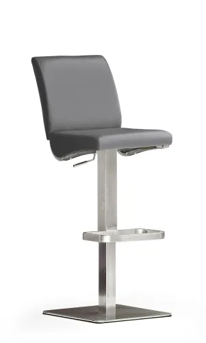 Barstuhl Diaz | Kunstleder | Edelstahl | quadratisch | drehbar | grau
