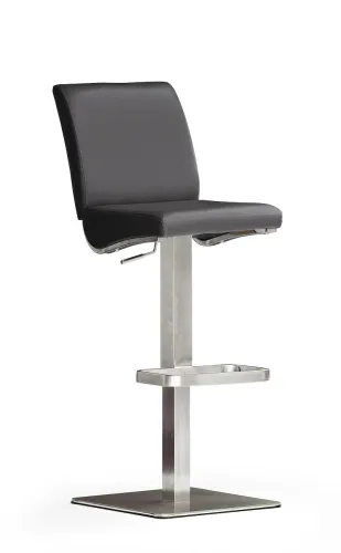 Barstuhl Diaz | Leder | Edelstahl | quadratisch | drehbar | schwarz