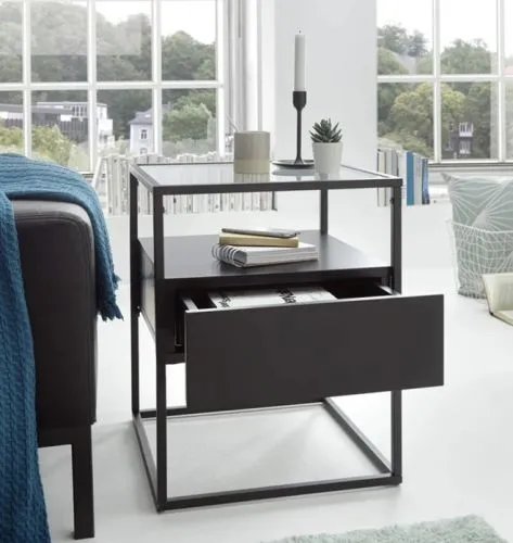 Beistelltisch Evora mit Glasplatte | 43x43 | schwarz