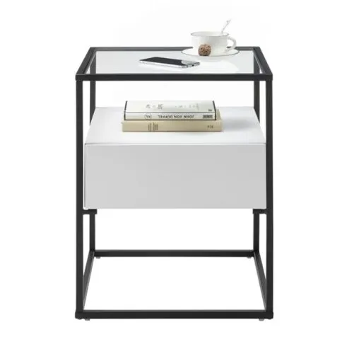Beistelltisch Evora mit Glasplatte | 43x43 | weiß