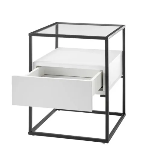 Beistelltisch Evora mit Glasplatte | 43x43 | weiß