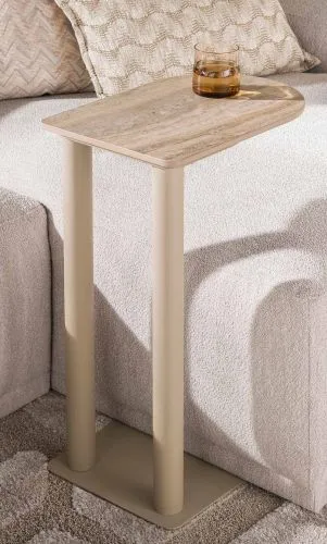 Beistelltisch Hulpe, 3D Keramik Travertin, beige