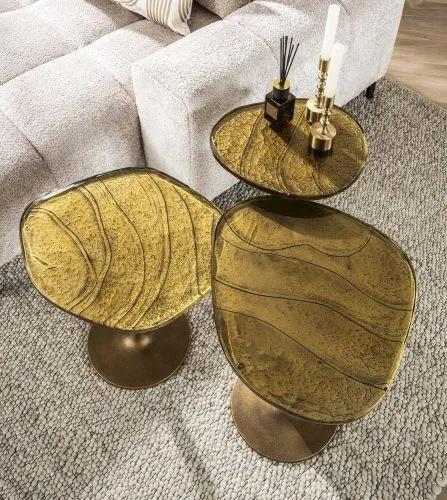 Beistelltisch Mira 3 | Glas | Antikgold