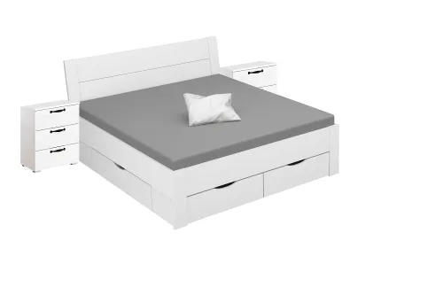 Bett Set Cottage | mit Sockelschubkästen | alpinweiß | 180x200 | mit 2 Nachttische