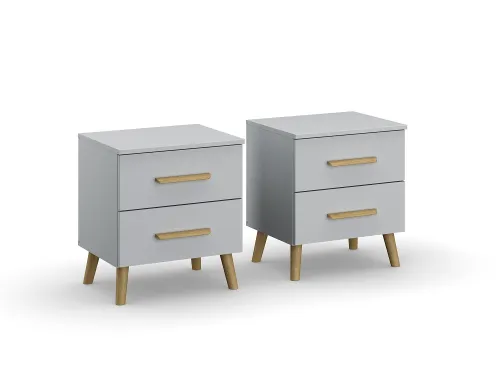 Bett Set Skandi | mit Polsterkopfteil | seidengrau | 140x200 | mit 2 Nachttische