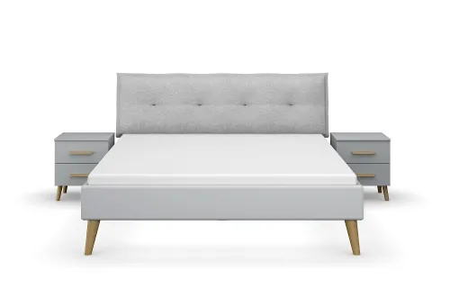 Bett Set Skandi | mit Polsterkopfteil | seidengrau | 160x200 | mit 2 Nachttische