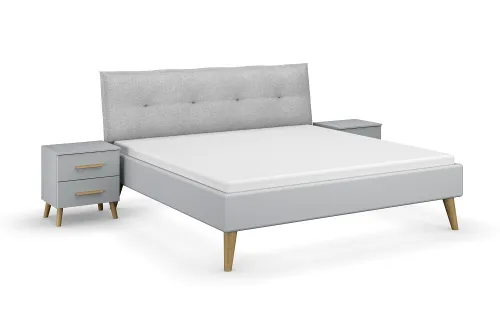 Bett Set Skandi | mit Polsterkopfteil | seidengrau | 160x200 | mit 2 Nachttische