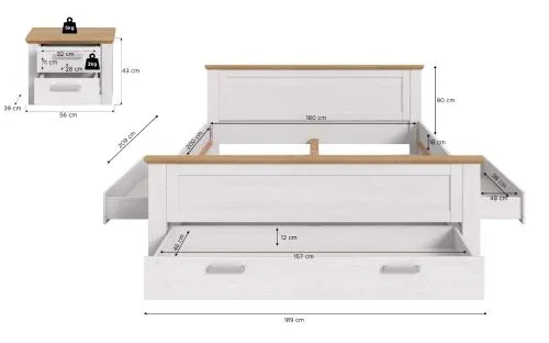 Bettanlage Verona 3 | mit Nachttisch & Bettauszügen | Artisan / Sibiu Lärche